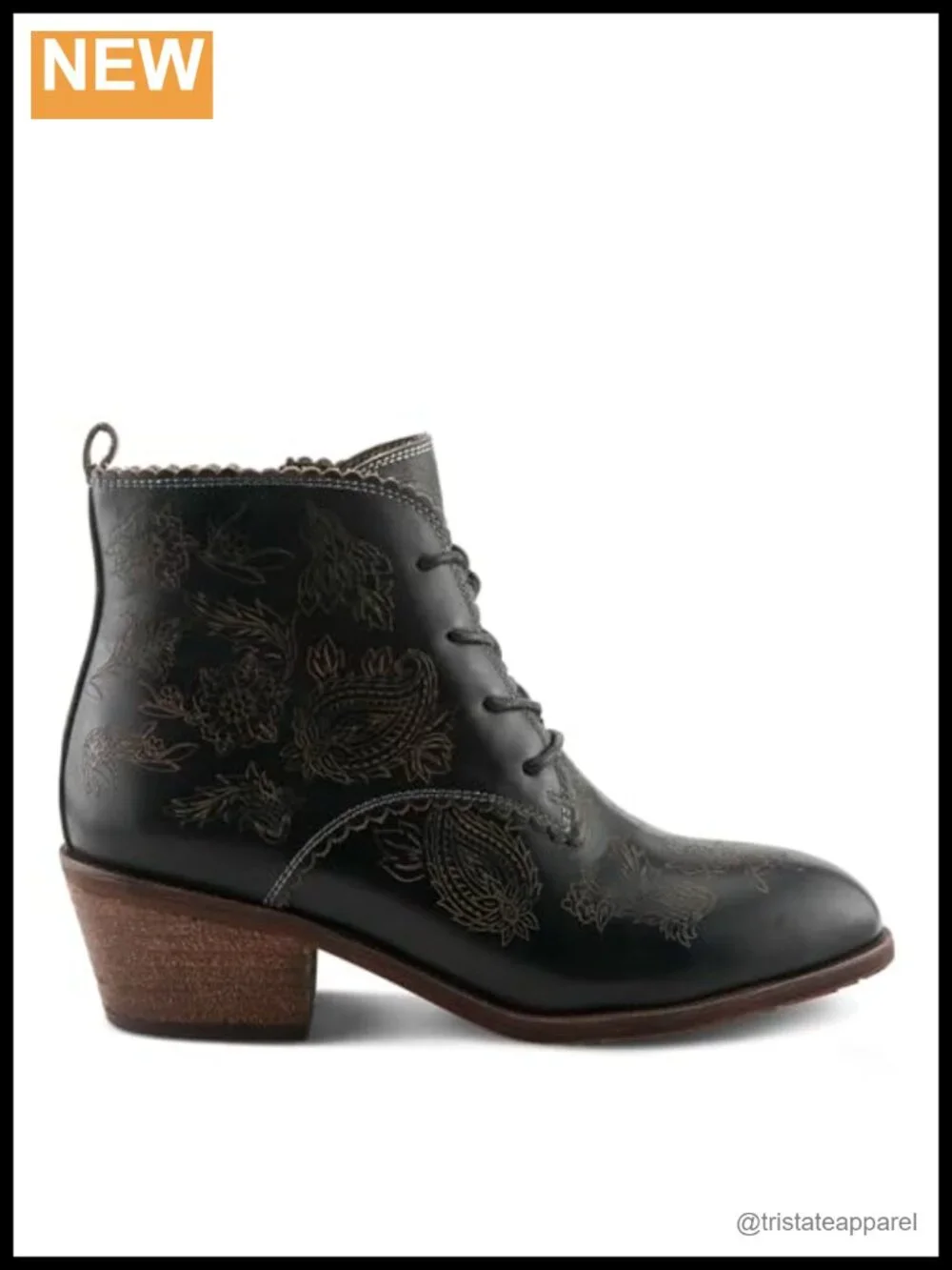 Hand-painted Floral Leather Ankle Booties with Lace-up and Zipper